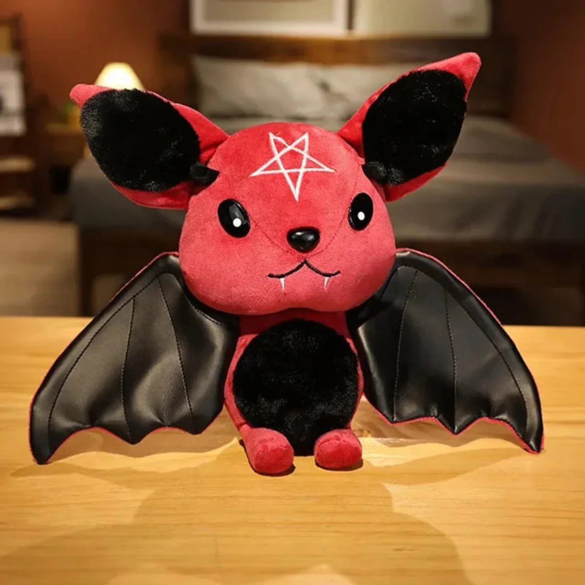 Fledermaus Kuscheltier 30 cm - Rot-Schwarz Plüschtier Stern Stofftier