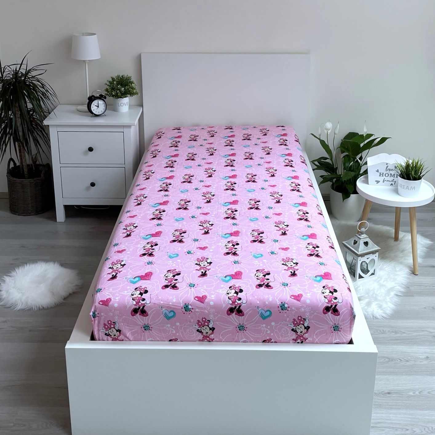 Minnie Maus rosa Spannbettlaken - 90x200 cm Bettbezug Einzelbett Matratzenbezug