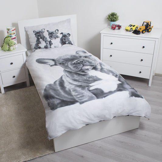 Bulldogge Bettwäsche – weiche Baumwolle 140x200 cm Kissen und Decke