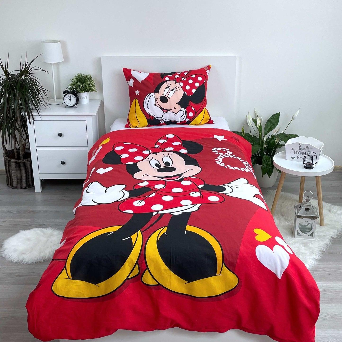Minnie Maus Herzen Bettwäsche - weiche Baumwolle 140x200 cm Kissen und Decke