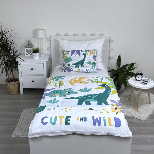 Dino Kinderbettwäsche Cute and Wild 100 x 135 cm - weiche Baumwolle