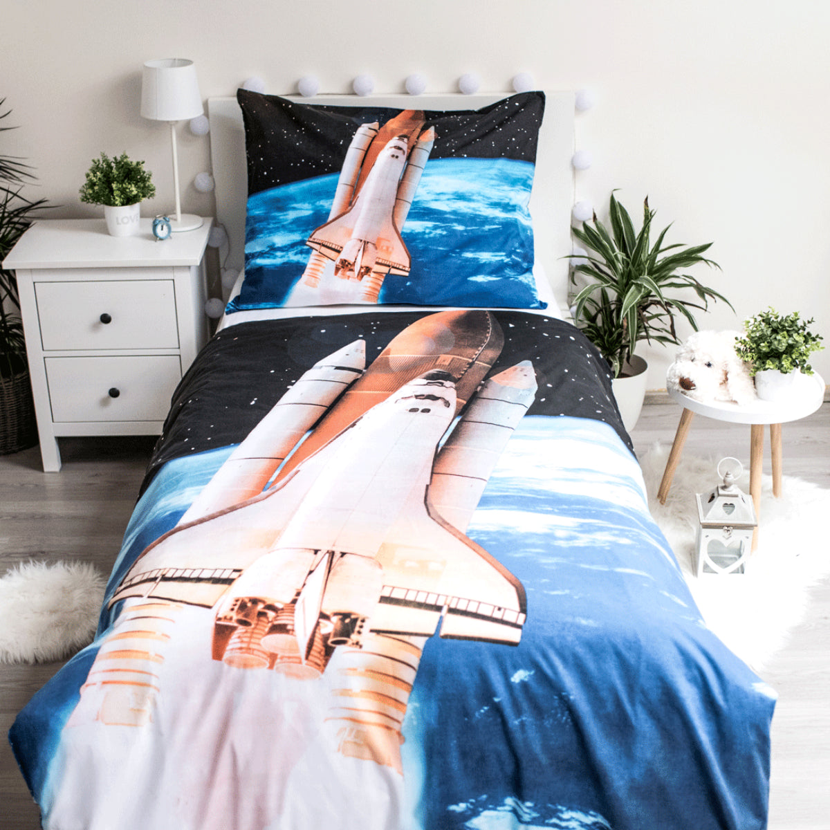 Space Shuttle Bettwäsche - weiche Baumwolle 140x200 cm Kissen und Decke