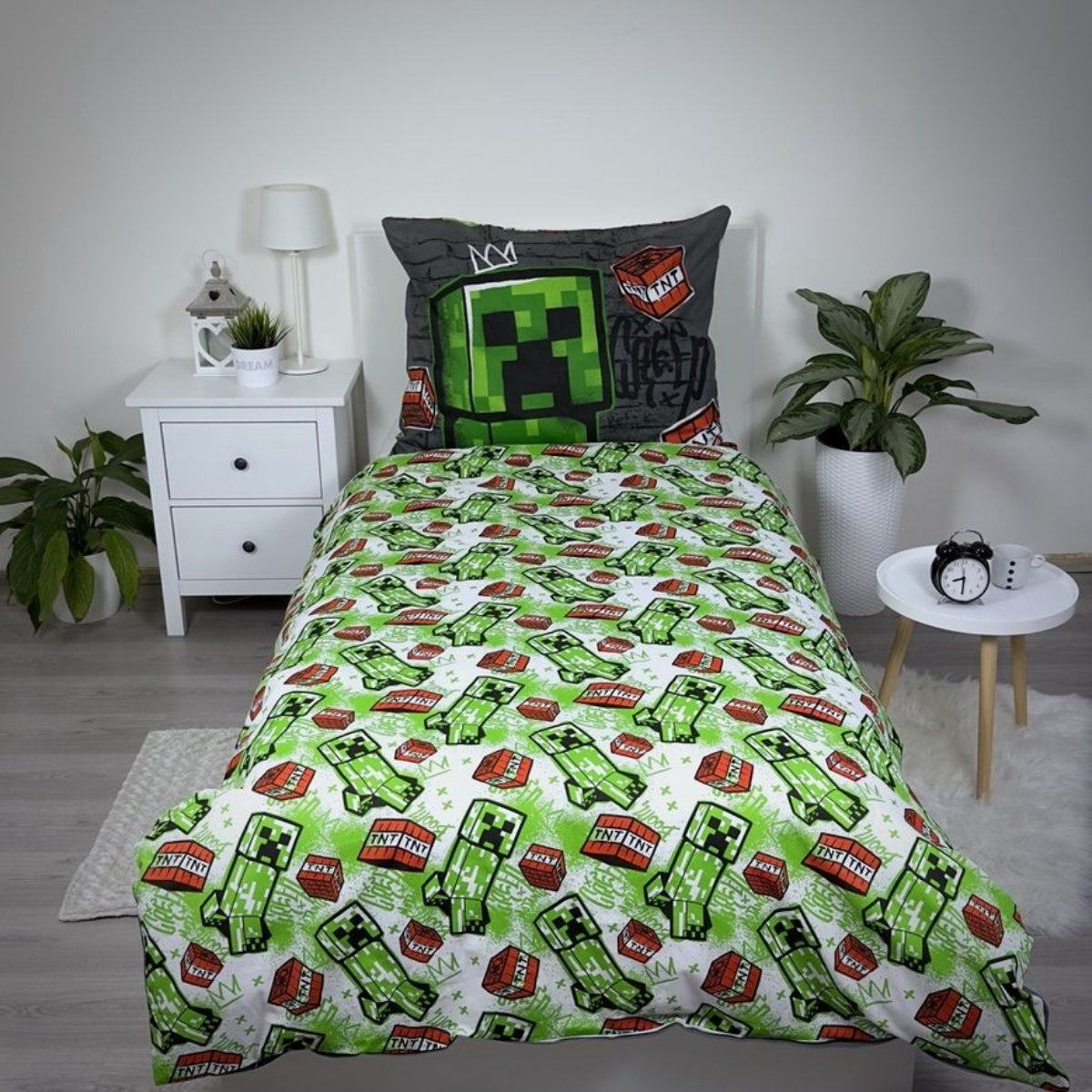 Minecraft Creeper & TNT Bettwäsche - weiche Baumwolle 140x200 cm Kissen und Decke