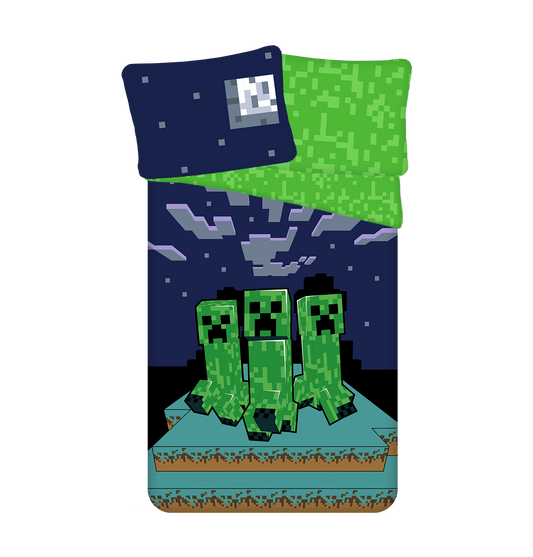Minecraft Creeper Bettwäsche - weiche Baumwolle 140x200 cm Kissen- und Deckenbezug Einzelbett