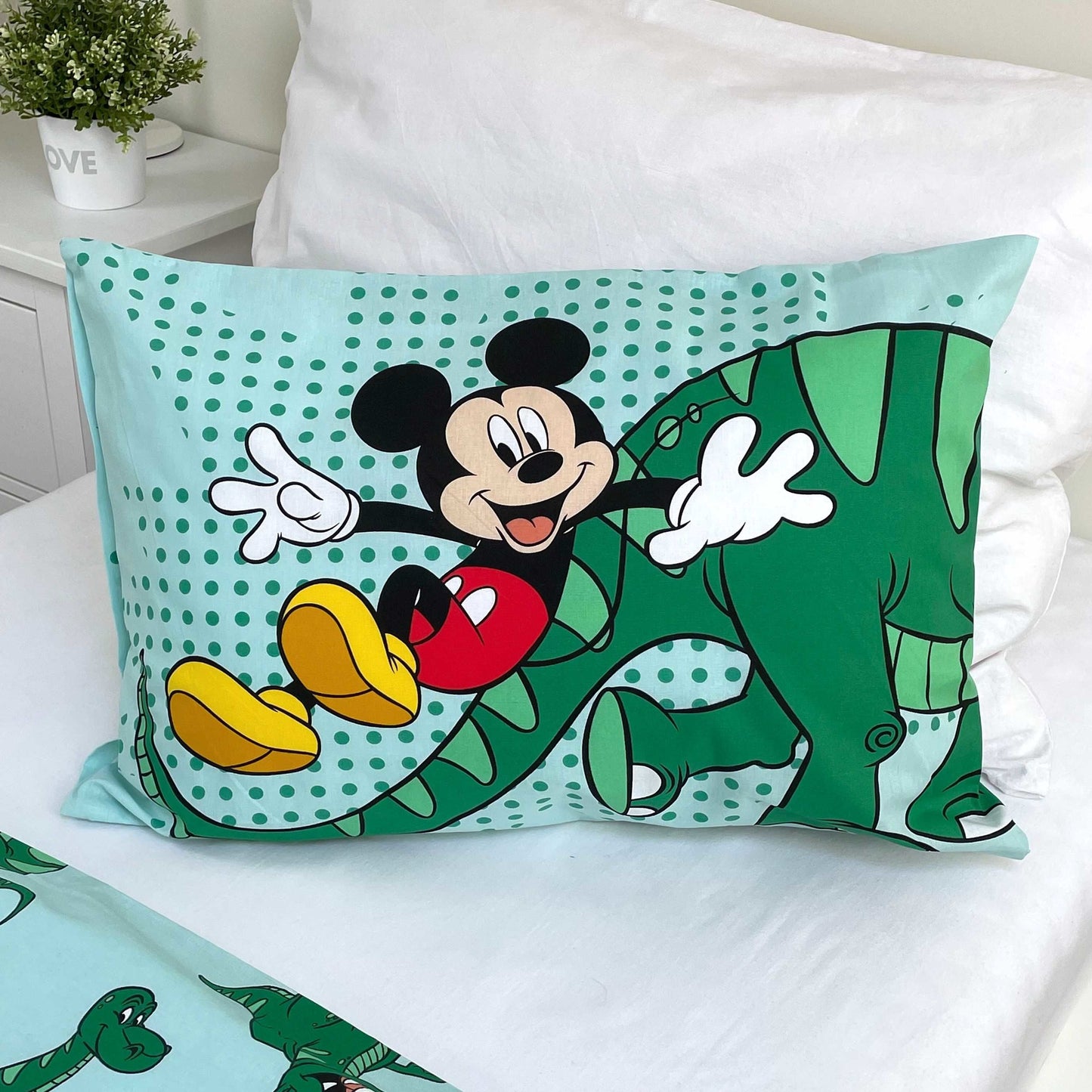 Micky Maus Dino Kinder-Bettwäsche 100 x 135 cm - weiche Baumwolle