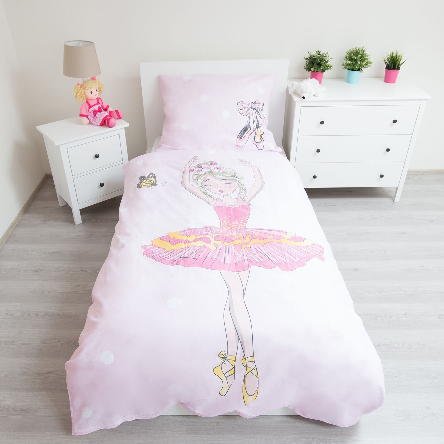Ballerina Bettwäsche Mädchen - 140x200 cm Kissen und Decke