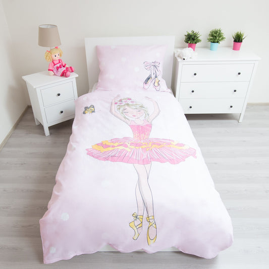Ballerina Bettwäsche für Mädchen - 140x200 cm Kissen und Decke