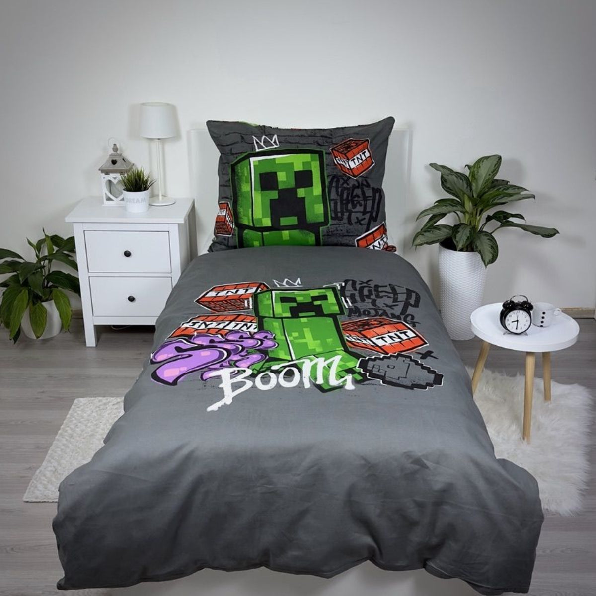 Minecraft Creeper & TNT Bettwäsche - weiche Baumwolle 140x200 cm Kissen und Decke