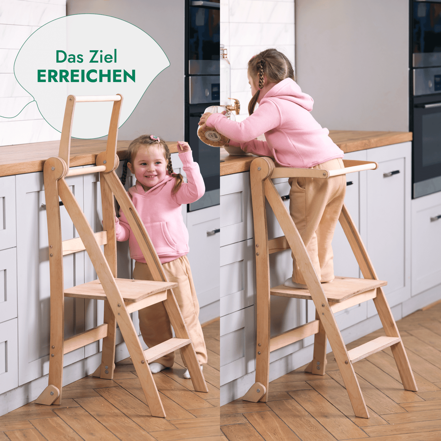 Holz Lernleiter Montessori: Hocker für Kinder - Grau